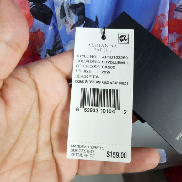 NWT Adrianna Papell Women's Coral Blossom Faux Wrap Bell Sleeve Dress Size 20W - Picture 5 of 8